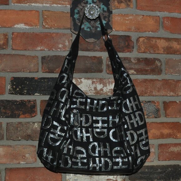 Harley-Davidson Black & Silver Jacquard Purse All-over H-D Print, 3 Charms - Picture 3 of 9